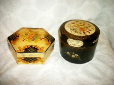 ANTIQUE PAPER MACHE BOXES HP TOLE ROSES BLACK YELLOW FRENCH STYLE SET 2 JAPAN