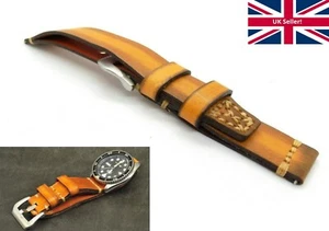 40er Stil Leder Handarbeit Flieger Uhrenarmband Doppelschicht Retro 20 22 24 mm Band - Bild 1 von 13