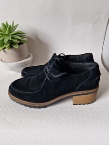 Clarks Somerset Balmer Willow Womens Suede Leather Shoes Size 6.5D Black Lace Up - Picture 1 of 16