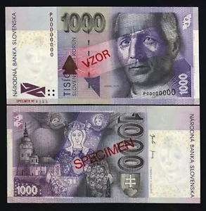 Slovakia 1000 KORUNA P-42 2002 Specimen 00000000 UNC PreEuro RARE Slovakian NOTE - Picture 1 of 3