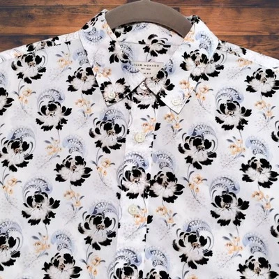 Club Monaco Mens Small Slim Fit 100% Cotton Short Sleeve Button Down Floral - Image 1 of 4