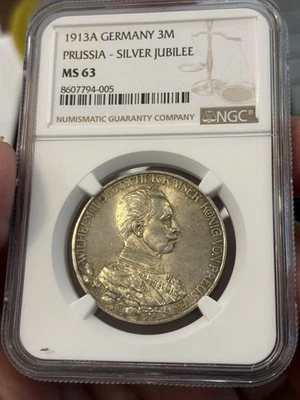 1913A Germany Silver 3 Mark Prussia-Silver Jubilee NGC MS 63 - Image 1 of 2