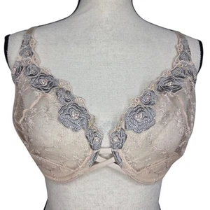 Wacoal Retro 34DD Bra Nude Gray Sheer Embroidered Underwire #65172 - Picture 1 of 4