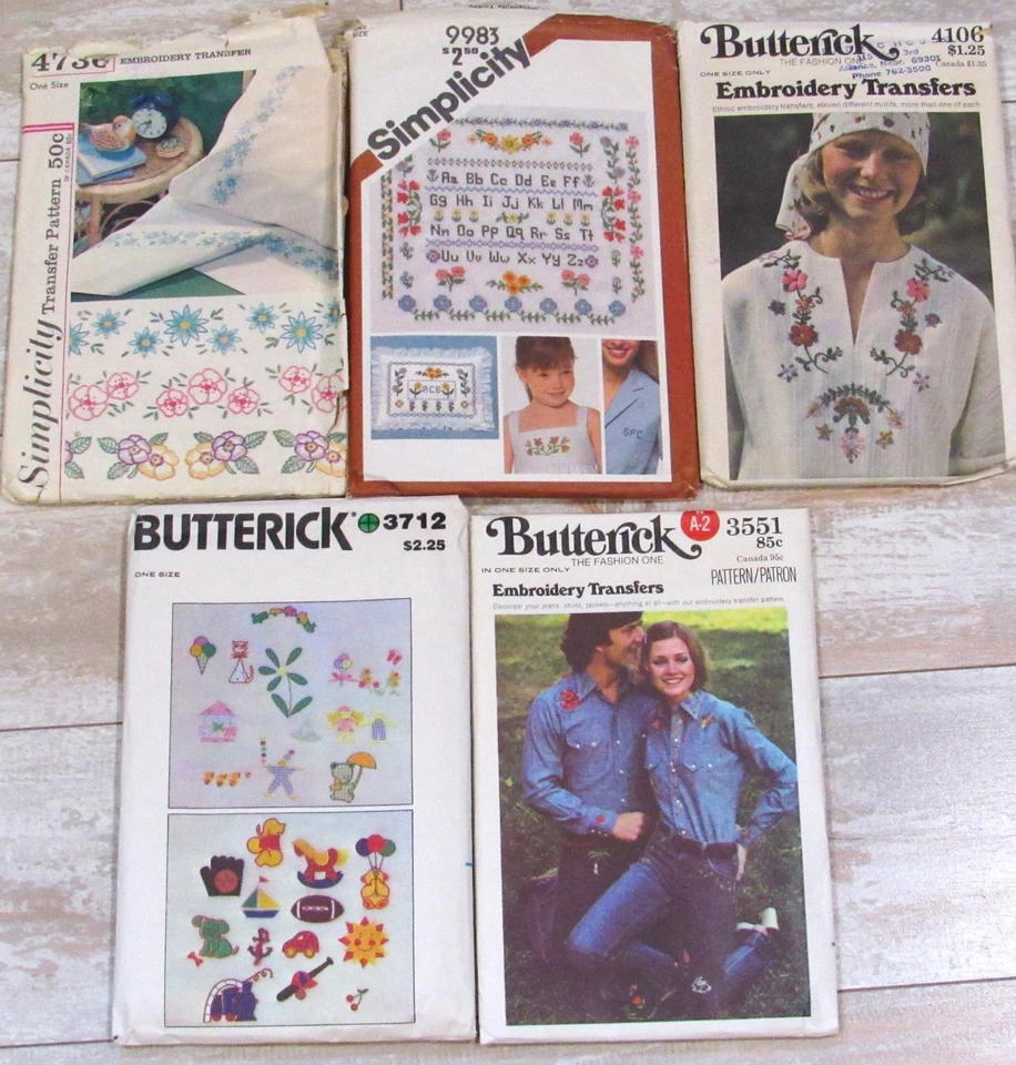 VTG LOT 5 Embroidery Transfer Patterns 95% Unused Butterick Simplicity Monogram - Image 1 of 2