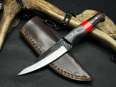Handmade Carbon Steel Survival Hunting knife Wood Handle, Leather Sheath - Image 1 of 4