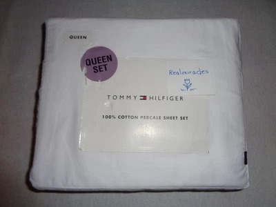 New TOMMY HILFIGER QUEEN Sheet Set 100% Cotton Percale- white - Image 1 of 2