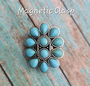 Magnetic Brooch Pin, silver Faux Turquoise stone. Western Jewelry, Scarf Hat pin - Picture 1 of 6