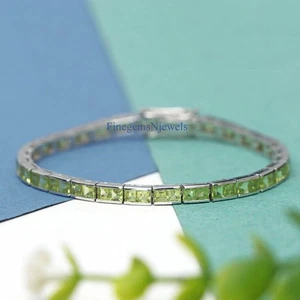 Natural Peridot Gemstones with 925 Sterling Silver Men's Gift Bracelet #933 - Picture 1 of 6