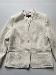 Talbots Blazer Womens 16P Cream Boiled Wool Mandarin Collar Lined Jacket - Picture 1 of 9