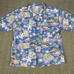 Vintage Disney Hawaiihemd Herren Large Blau Mickey Pluto Donald Kurzarm - Bild 1 von 9
