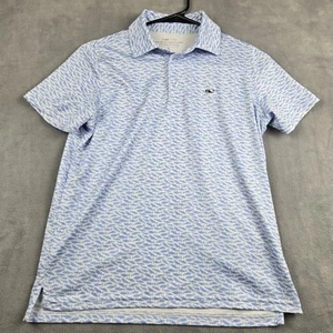 Vineyard Vines OTG Shirt Boys M White Blue Fish Print Performance Sankaty Polo - Picture 1 of 7