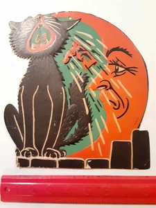 Alte Vintage Halloween Pappstanze Die Cut Out Pfeife Katze Mondstiefel 1930-50 - Bild 1 von 8
