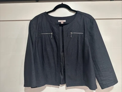 Chaqueta Roz & Ali Azul Denim Look Forrada Talla XL Manga 3/4 Elegante Frente Abierto Foto 1 de 2