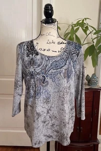 Zenergy By Chico’s Women's Multicolor Paisley 3/4 Sleeve Pullover Sweater Size 1 - Picture 1 of 11