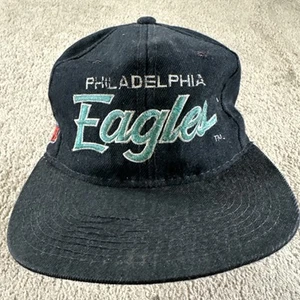 Vtg Philadelphia Eagles Hat Cap Men Black Script Sports Specialties Black Dome - Picture 1 of 10