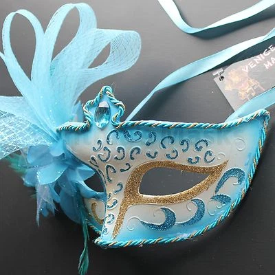 Aqua Blue Floral Venetian Masquerade Mask Party Prom Wedding Halloween Costume - Image 1 of 3