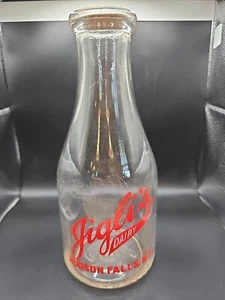 Vintage JIGLI'S DAIRY Pyro Quart auch geprägte Milchflasche Hudson Falls NY - Bild 1 von 16