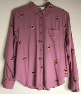 Anthropologie Size 4 Pink Embroidered Hot Air Balloons Button Up LS Shirt - Picture 1 of 15