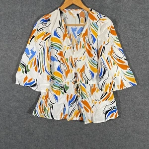 Sunny Girl Shirt Womens 8 White Orange Blouse Button Up Flowers Boho Ladies - Picture 1 of 12