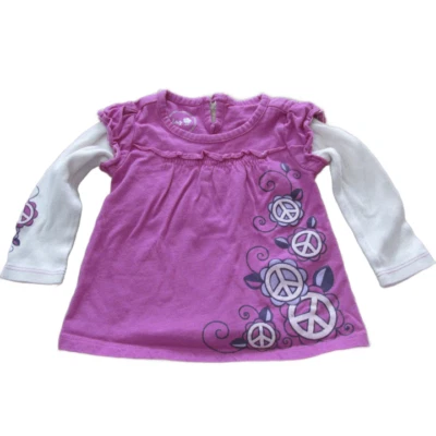 Greendog T Shirt Infant Girls Size 3-6M Purple White Long Sleeve Peace Pullover - Image 1 of 4