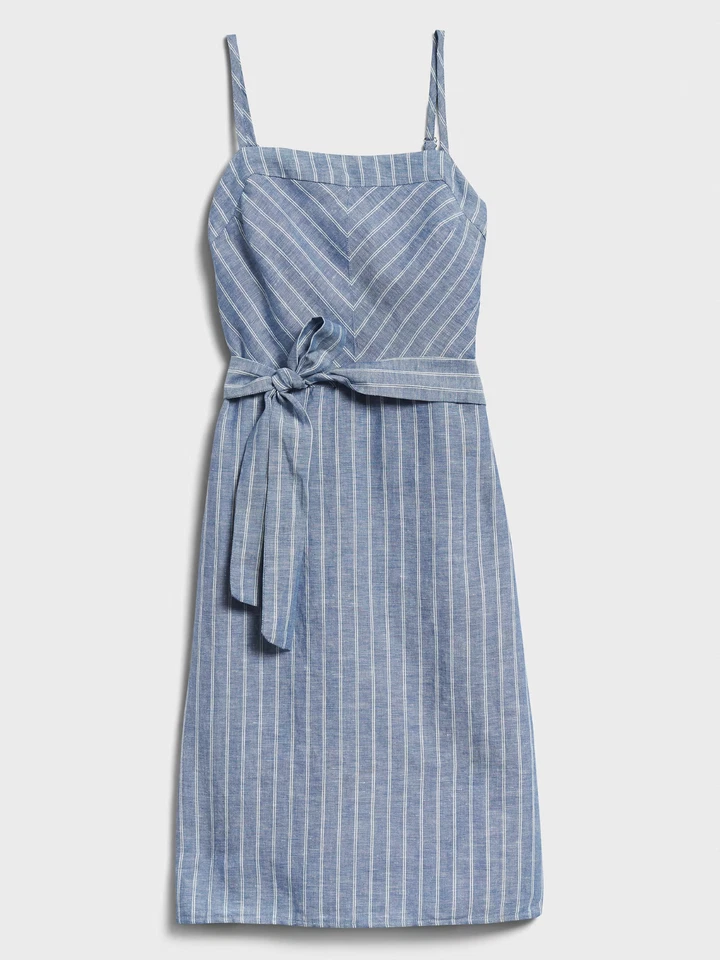 Vestido recto Banana Republic 4 rayas mezcla de lino talla 4 chambrey NUEVO Foto 1 de 1