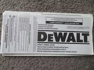 Dewalt DW397 DW398 DC385 Cordless Reciprocating Saw Instruction Manual Guide - Picture 1 of 2