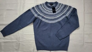 NUOVO MAGLIONE PETER MILLAR UOMO FAIR ISLE GIROCOLLO LANA CASHMERE BLU TAGLIA M - Foto 1 di 4