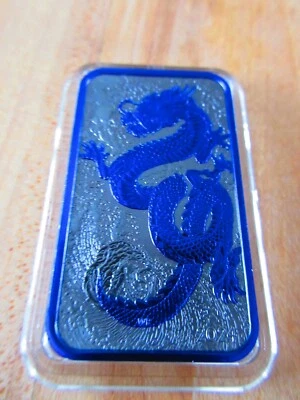 Barra de plata Cyber Blue Dragon 2024 1 oz $1 Australia con platino negro Foto 1 de 4