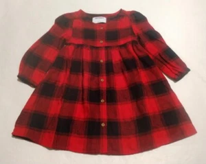 NWT Old Navy Black Red Plaid Long Sleeve Dress 12-18 Months Baby Girl - Picture 1 of 1