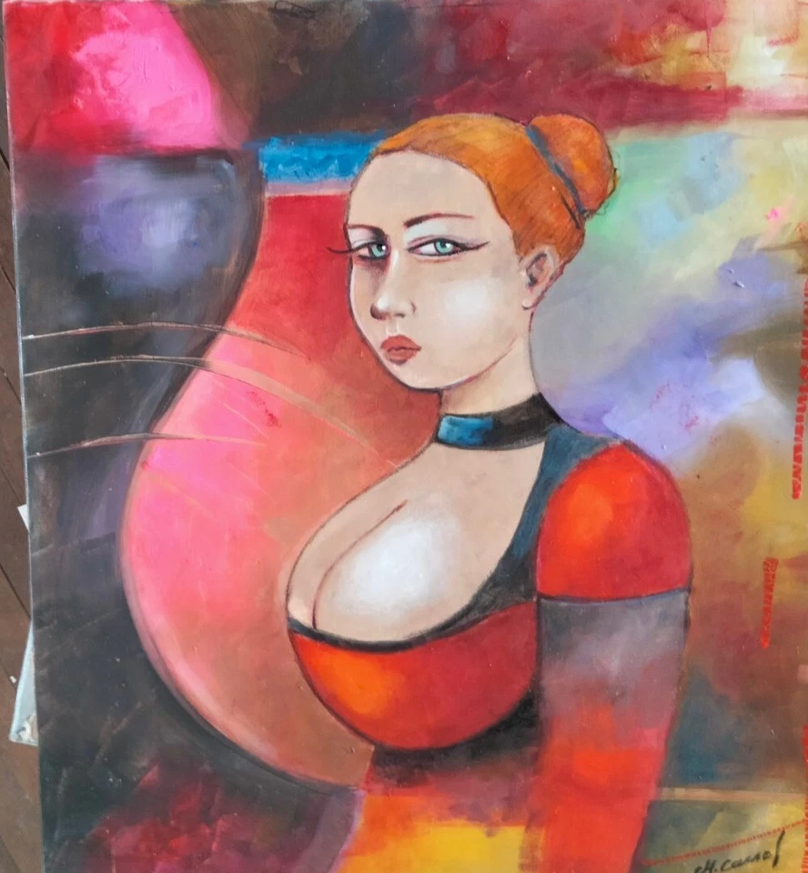 CHRISTOPHE CASSEL COTE ARTPRICE- AKOUN NUDE ORIGINAL HUILE TOILE curiosa nu sexy - Photo 1/4