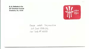 VINTAGE COVER,RETURN ADDRESS-DeNARDO JEWELRY CO~BRADDOCK,PA-15 CENT ENVELOPE - Picture 1 of 1