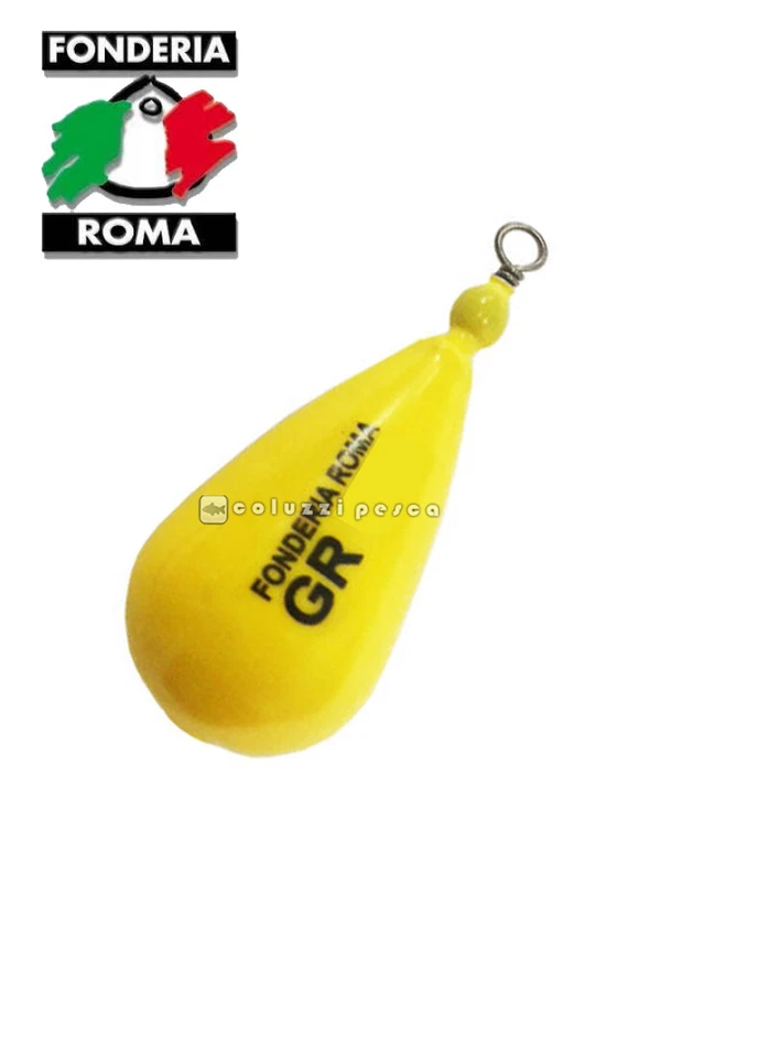 PIOMBO FONDERIA ROMA PERA PLASTIFICATO GIALLO GIRELLA OTTONE PESCA SURF BOLENTIN - Immagine 1 di 1