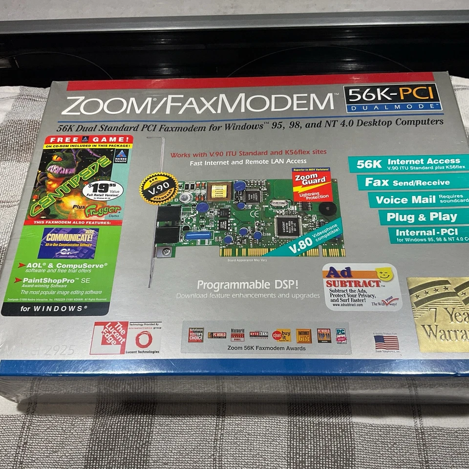 Vintage NOS Sealed Zoom Model 2925 56K Dual Standard PCI Faxmodem  - Image 1 of 3