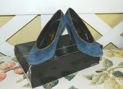 Zapatos de salón clásicos de gamuza azul Two City para niños, con caja original talla 6 de EE. UU., de colección años 80 usados en excelente estado Foto 1 de 4