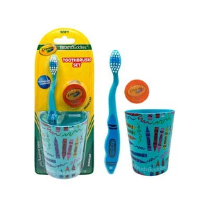 Crayola Soft Bristle Toothbrush Set for Toddlers, Travel Kit with Cover and Cup - Picture 1 of 13