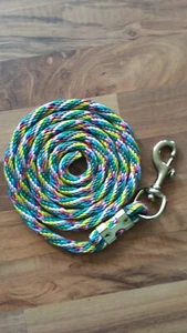 Horse Nylon poly round Lead Rope 80 inches with brass Swivel Snap-gry/blu/yel/gr - Picture 1 of 2