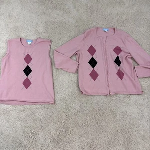 Jennifer Moore Girls 2 Piece Sweater size M Pink Button In Front Knit Stretch - Picture 1 of 17