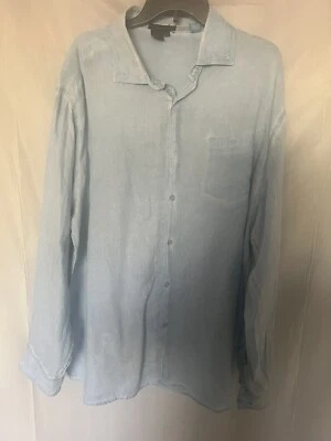 Camisa Tulliano XXL Azul Lavado 100% Lino Manga Larga Foto 1 de 3
