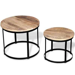 vidaXL Coffee Table Set 2 Pieces Rough Mango Wood Round 40/50 cm - Picture 1 of 7