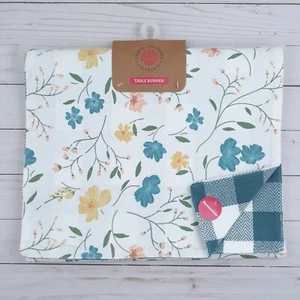 Table Runner Reversible 14x72 Lilia Floral Flowers Plaid - Picture 1 of 3