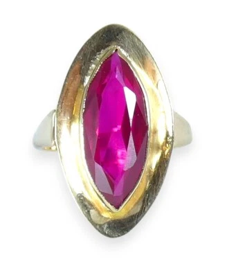 Antique Vintage 9ct Yellow Gold Marquise Ruby Cocktail Dress Ring Size 6 L 51 - Image 1 of 4