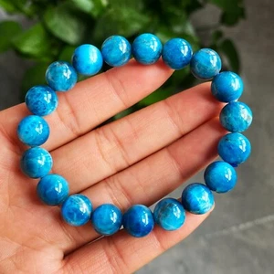 10mm Natural Quality Light Blue Apatite Cat's Eye Crystal Beads Bracelet C5 - Picture 1 of 8
