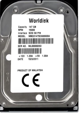 Hard Worldisk 147GB 15000U/Min SCSI U320 68-pin MBO3147SC800600A 3.5 " Inch - Image 1 of 3