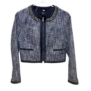 H & M Cropped Blazer Embellished Womens Size 8 - Picture 1 of 14