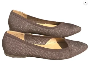 HUSH PUPPIES Brown Knit SADIE SHOES Ballet Flats Leather Bounce Footbed Size 6.5 - Picture 1 of 6