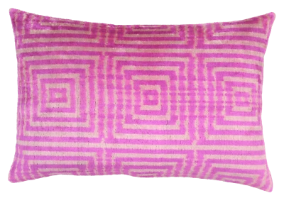 Almohada de terciopelo pluma geométrica rosa hecha a mano 16 x 24 pulgadas (40 x 60 cm) Foto 1 de 4