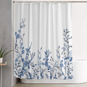 Extra Long Shower Curtains 84 Inch Length, Blue Fabric Shower Curtains for Bathr - Picture 1 of 12