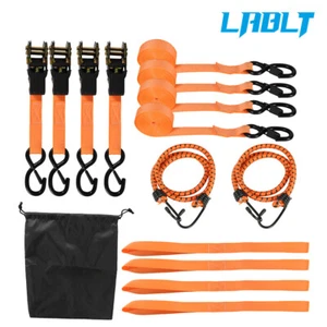 LABLT Ratchet Straps Safety Lock S Hooks 4 Pcs 15 FT 2200 LB Break Strength - Picture 1 of 13