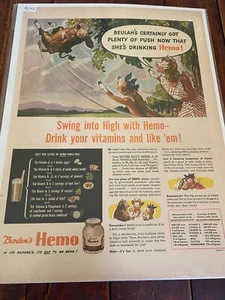 Vintage 1944 Borden's Hemo Beulah Pushing Elmer In Swing ad - Picture 1 of 1