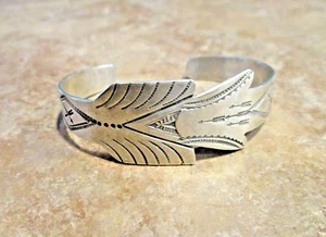 AUTHENTIC Old Pawn Navajo Sterling Silver Stamped Design ARROW Bracelet - Picture 1 of 11